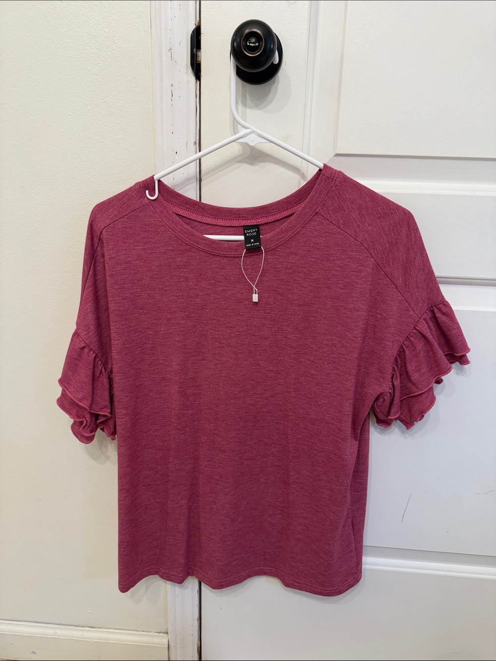 Women’s Ruffled Short Sleeve Tee in Berry Pink